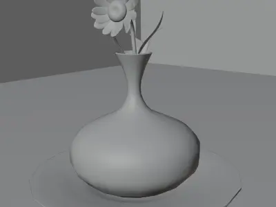 Realistic Marble Flower Vase with Daisy on Stone Plate Free 3D model