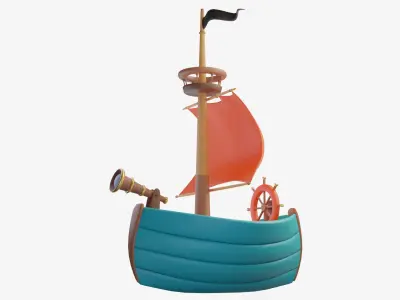 Cartoon stylized ship Low-poly 3D model