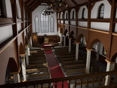 Realistic Church Cathedral Interior - Game Ready Low-poly 3D model