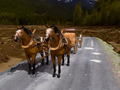 Horse Carriage with Cannon Rigged - Game Ready 3D Model Low-poly 3D model