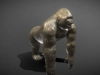 Gorilla Bronze Statue Low-poly 3D model