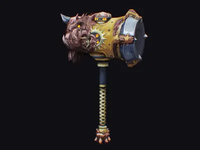 Hammer Golden Sledgehammer Dragon Head Breaker Mace Maul Mallet Low-poly 3D model