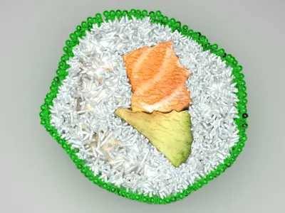 Sushi Roll With Green Caviars 3D model