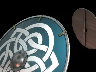 Game ready Viking round shield Low-poly 3D model