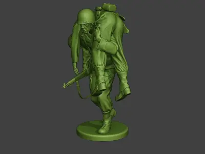 American soldier ww2 carring wounded A10 3D print model