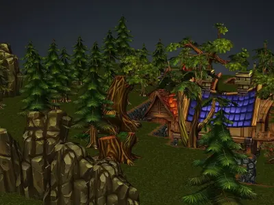 Exclusive Toon Cartoon Village Low Poly 3D Model Low-poly 3D model