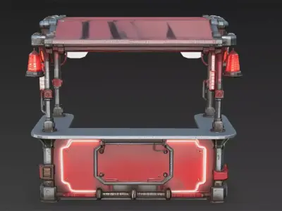 Red Cyberpunk Market Stall Low-poly 3D model