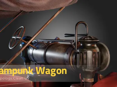 Steampunk Wagon-Game Asset Low-poly 3D model