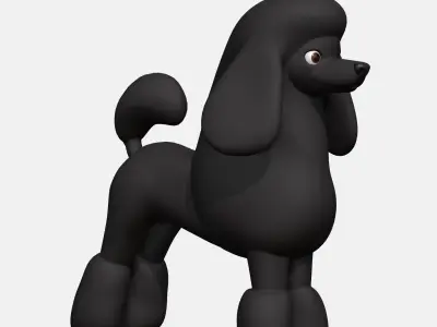 Black poodle dog  Low-poly 3D model