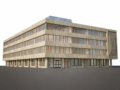Soviet administrative building building with a plan Low-poly 3D model