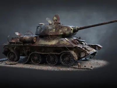 T-34-85 Destroyed Game Ready Low-poly 3D model