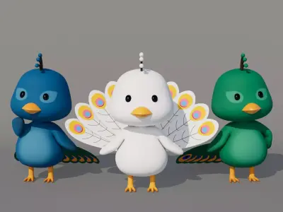 Rigged Cartoon Peacock Low-poly 3D model