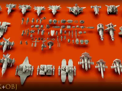 120 Spaceship-Vehicle-Sci-fi-Aircraft-Transportation-Ship-Vol 01 Low-poly 3D model