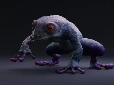 Blue Frog Character - Rigged Animated Different Poses Game Ready 3D model