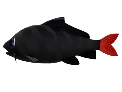 Red Tailed Black Animated Shark  Low-poly 3D model