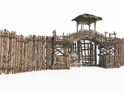 Asian ancient architecture checkpoint defense gate 3D model