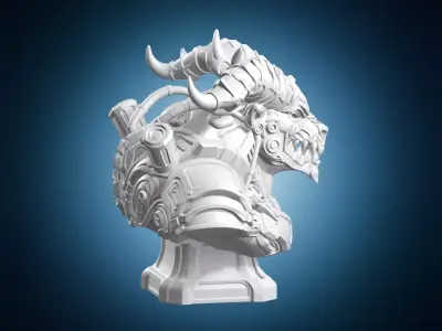 Cyborg Horned Demon Bust 3D print model