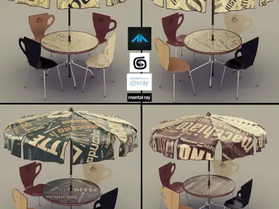 Parasol table and chairs with umbrella Free 3D model