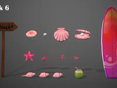 BEACH ASSETS Low-poly 3D model