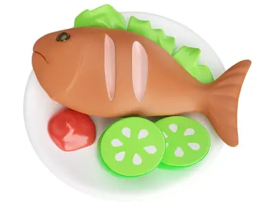 Cartoon Cooked Fish Low-poly 3D model