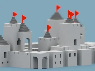 Voxel Castle Low-poly 3D model