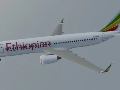 Ethiopian Airlines Boeing 737-800 low poly 3D Model Low-poly 3D model