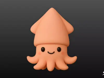 Cartoon Plush Squid Low-poly 3D model