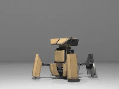 Military low-poly folding sentry gun with animation Free low-poly 3D model