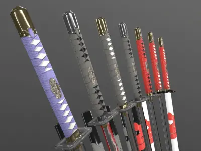 Ninjato PBR Free set Free low-poly 3D model