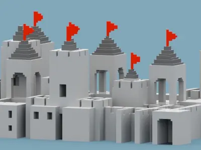 Voxel Castle Low-poly 3D model