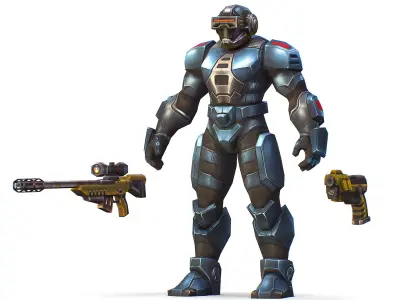 Cartoon Sci-Fi Cyborg Drone Sniper Soldier Low-poly 3D model