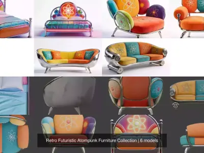 Retro Futuristic Atompunk Furniture Collection 3D Model Pack