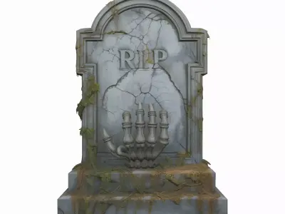 3D Eerie Weathered Tombstone Model with Moss 3D model