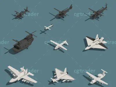 Low Poly Military Air Force Isometric Icon Low-poly 3D model
