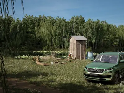 Fishermans platform by the lake Low-poly 3D model