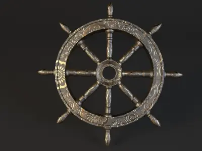 Ancient Ship Wheel - Rudder Free low-poly 3D model
