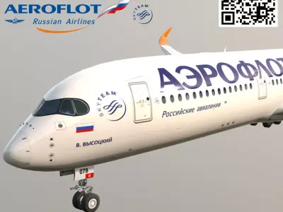 Airbus A350-900 Aeroflot livery Low-poly 3D model