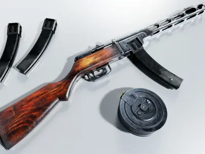 PPSh-41 soviet submachine gun PBR lowpoly 3d model Low-poly 3D model