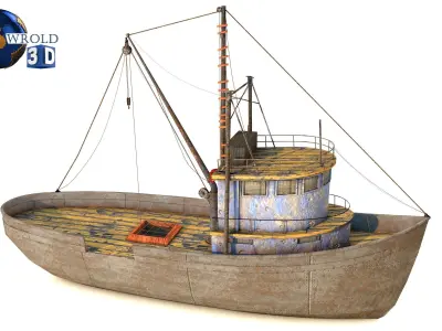 Lowpoly Fishing Boat 3D Model Low-poly 3D model
