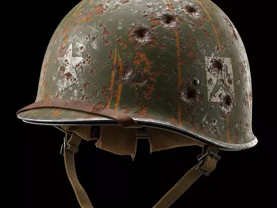 WWII Battle-Worn M1 Military Helmet 3D model