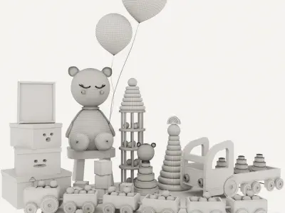 Kids toys set Low-poly 3D model