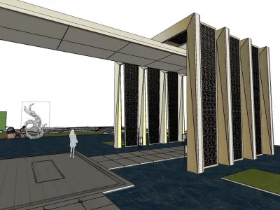 commercial entrance foyer on waterfountain 3D model