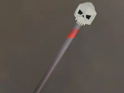 Low Poly Stylized Magic Staff with Skull and Red Cloth Wrap Low-poly 3D model