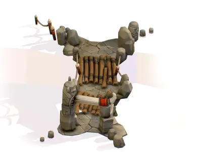 Wooden Structure Suspension Bridge Low-poly 3D model