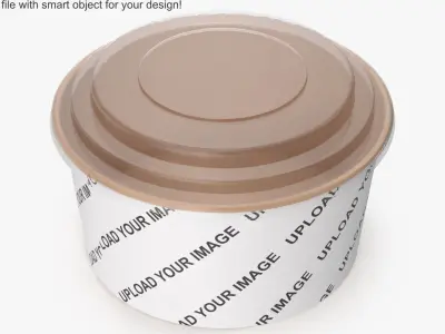 Kraft Paper Food Bowl with Clear Lid for Soup for Salad 32 Oz 1000 ml Mockup 3D model