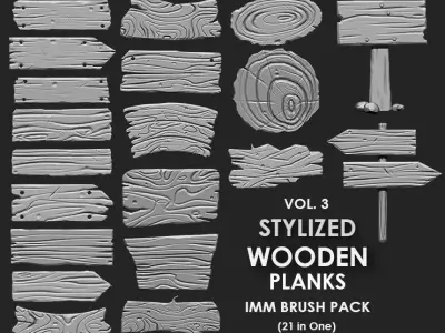 Stylized Wooden Plank IMM Brush Pack 21 in One Vol3 3D model