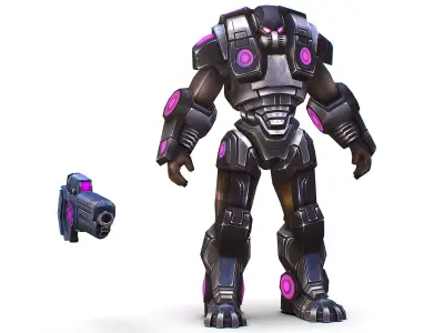 Cartoon Sci-Fi Cyborg Drone Heavy Trooper Bandit Low-poly 3D model