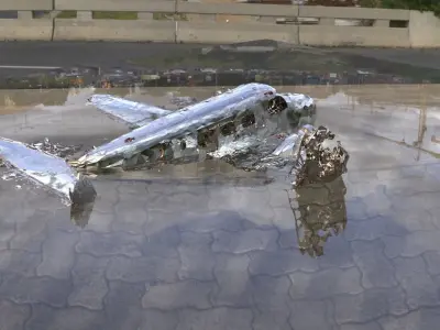 Airplane 3D model crash wrecked 3D model