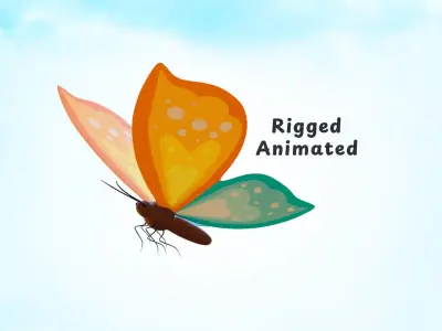 Butterfly Wing Flapping 1 Animated  Low-poly 3D model