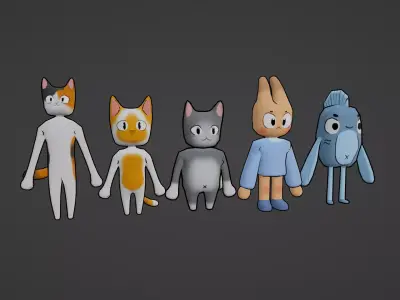 PACK OF 5 ANIMATED AND TEXTURED CHARACTERS Low-poly 3D model